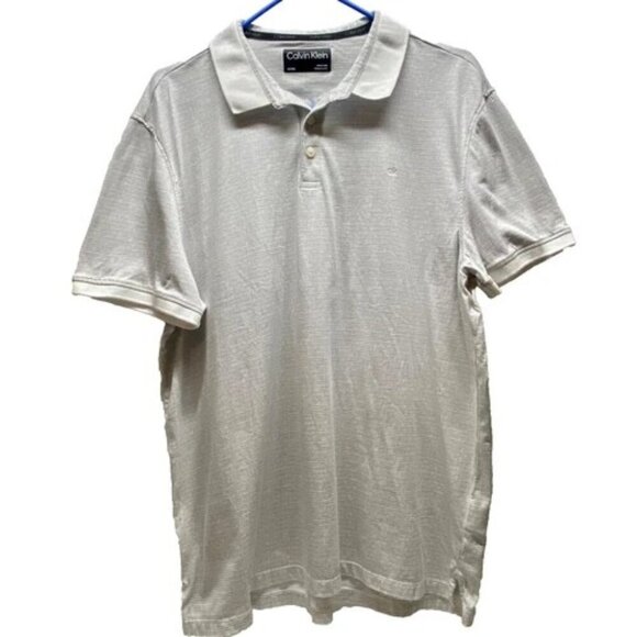 Calvin Klein Polo Men's XL Grey White Grid Print Short Sleeve CK Tonal Logo EUC - Picture 1 of 8